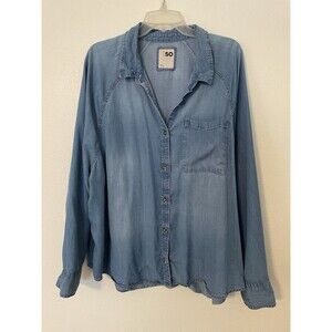 So Goods for Life Shirt Womens XXL Blue Button-Up Long Sleeve Lightweight Denim